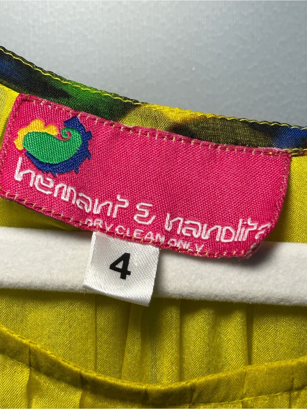 HEMANT & NANDITA Yellow Floral Print Maxi Dress with Pink Cap Sleeves - Picture 6 of 15